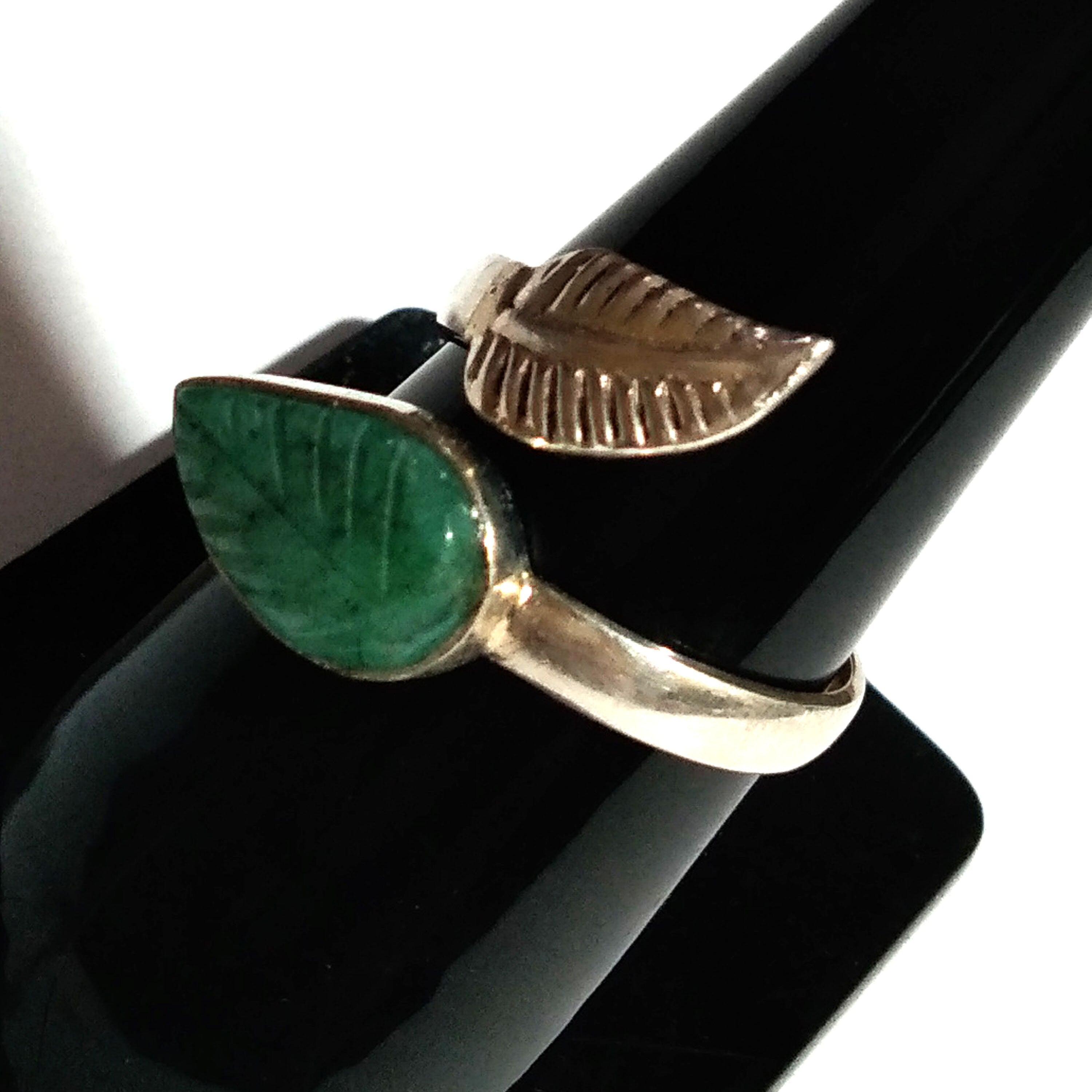 Natural Emerald Leaf Carving Ring, 925 Solid Starling Silver Ring Jewelry, Pear Shape Beautiful Emerald Carving Stone Ring, Gift for Her